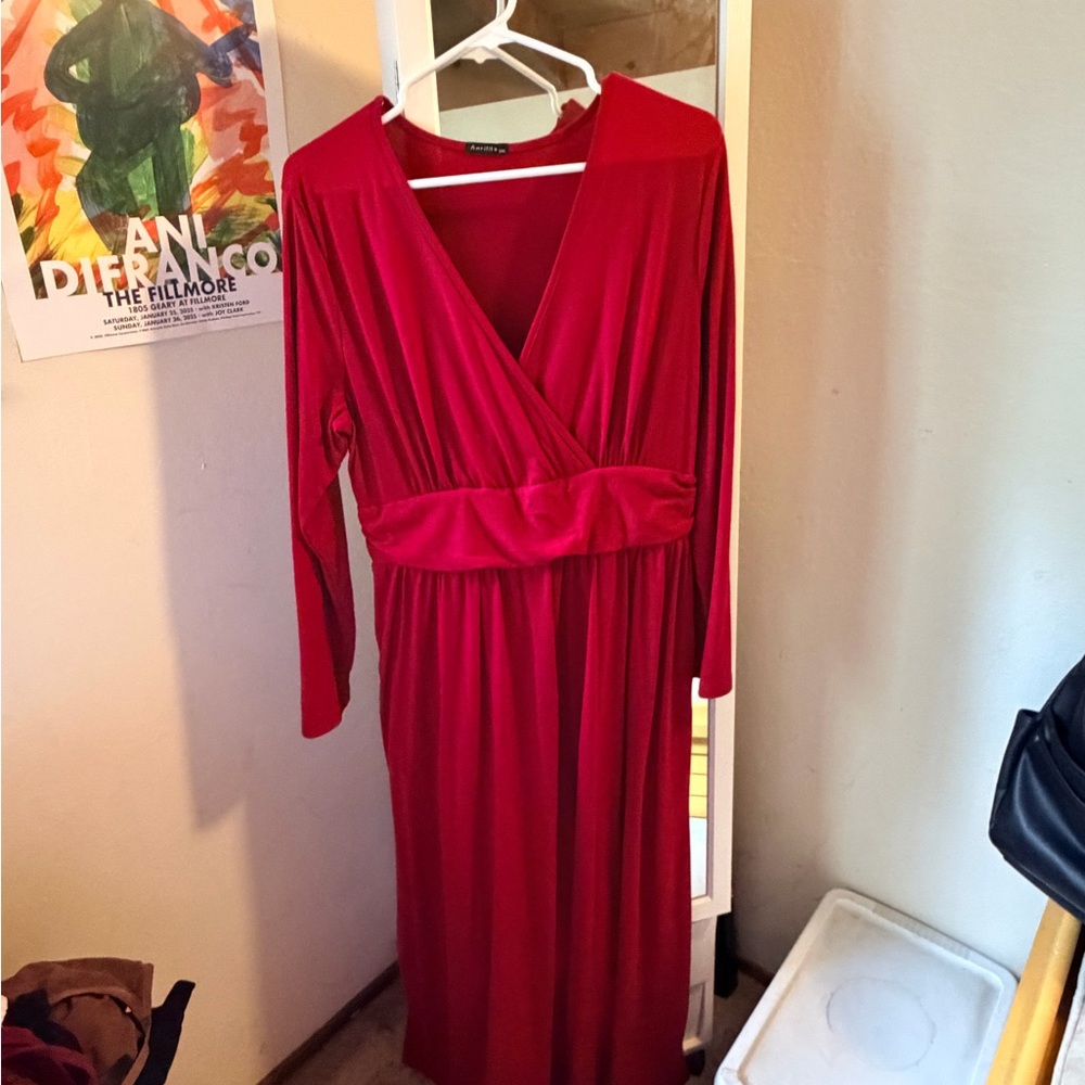 Cotton Red V-Neck Dress